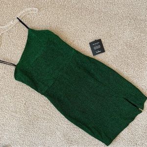 NWT Lulu’s Green Metallic Glitter Assymetrical Hem Strappy Mini Dress Size XS